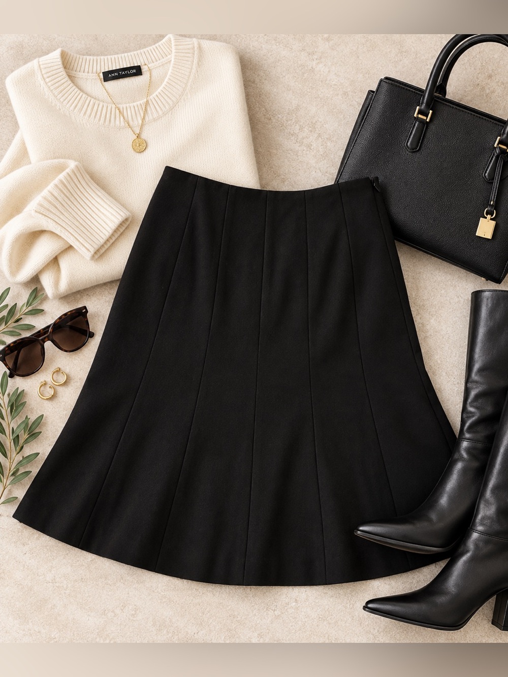 Ann Taylor Petites Black 100% Wool Fit & Flare A-Line Skirt Size 6P